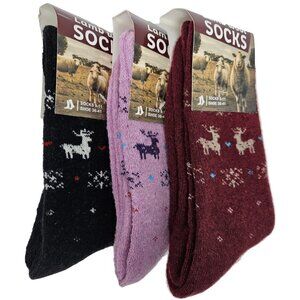 Women Lamb Wool Socks, Winter Warm Boot Crew Thermal Holiday Sock, 3 Pairs, NEW